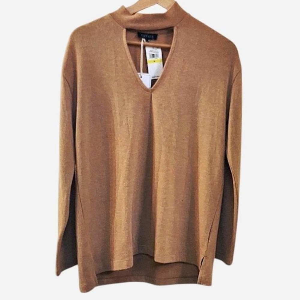 1.State Beige Cut-Out V-Neck Sweater